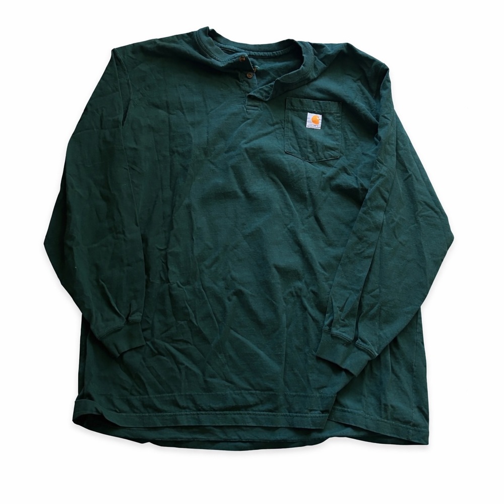 Carhartt Deep Green Long-Sleeve Henley with Pocket Logo